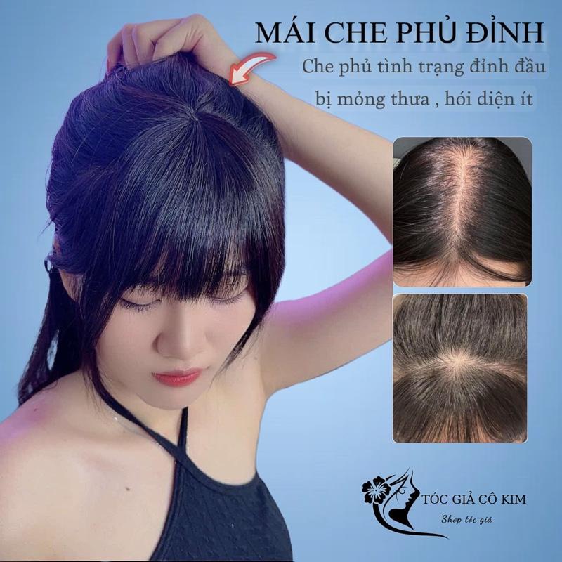 Tóc giả mái che phủ thưa hói đỉnh đầu loại 2 kẹp , móc tay ngôi lưới bằng tóc thật dành cho nữ