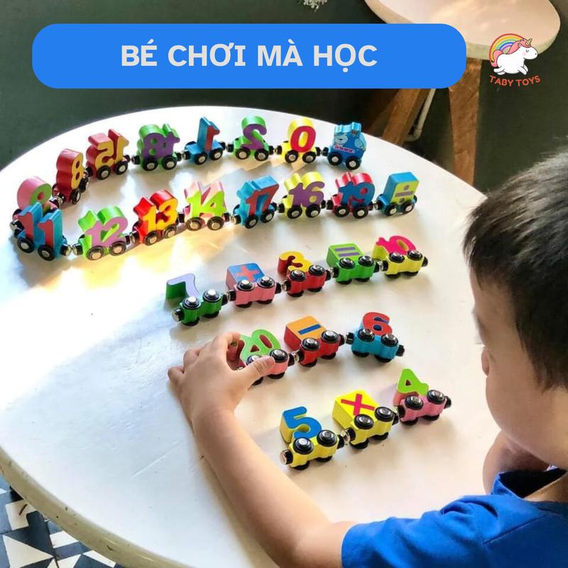 Đoàn Tàu Nam Châm Kéo Chữ Và Số Bằng Gỗ TABY Toys - Đồ Chơi Thông Minh Giúp Bé Vừa Chơi Vừa Học Cho Bé