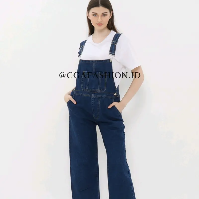 {CUCI GUDANG} Irene Jumpsuit Longgar Jumpsuit Denim Pakaia Kodok Overall Tali Ikat Celana Wanita Celana Jumpsuit High pinggang Lebar Kaki Celana Panjang 2