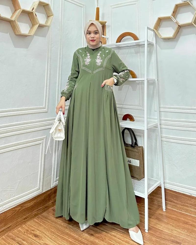 Product Introduction of Azfasu Fashion Leony Maxi Dress Bahan Ceruty Babydoll Aplikasi Bordir Mewah Elegant Kekinian Dress Kondangan Terbaru 17