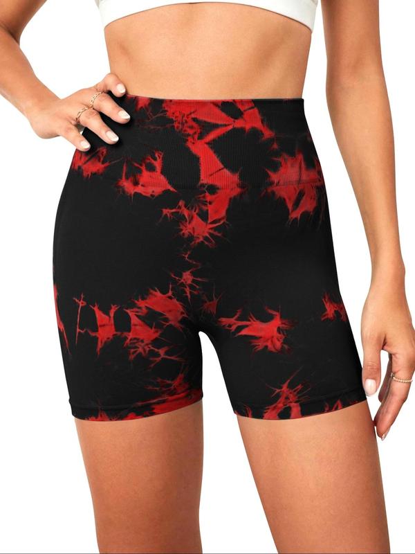 Women's Tie Dye Print Ruched High Waist Sports Shorts, Breathable Comfortable Skinny Bottoms, Ladies Sportswear Gym Clothes for Indoor Outdoor Wear, Workout Clothes Women 7