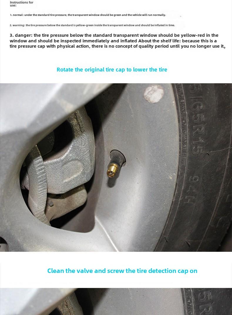 Product Introduction of Car Accessories Tyre Pressure Monitoring External Valve Cover Stainless Steel Tyre Pressure Warning Cover Wireless Warning Device For Wheel Control 19