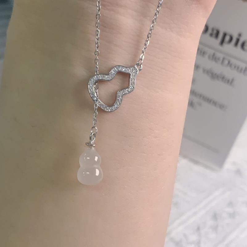 Ultimate Real Shot 925 Sterling Silver Natural High Ice White Chalcedony Gourd Tassel Necklace Versatile High Sense Fu Lu Pendant 2