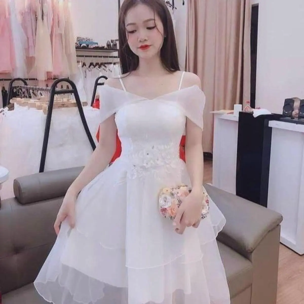 Đầm lưới tầng xòe rớt vai xoè dự tiệc xinh xắn Women Dress