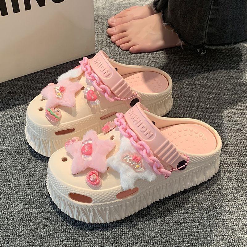 Sục nữ dễ thương gắn kèm stiker đế cao 5 phân thời trang hàn quốc hottrend DéP Sandal Nhung Shoes GiàY Jean