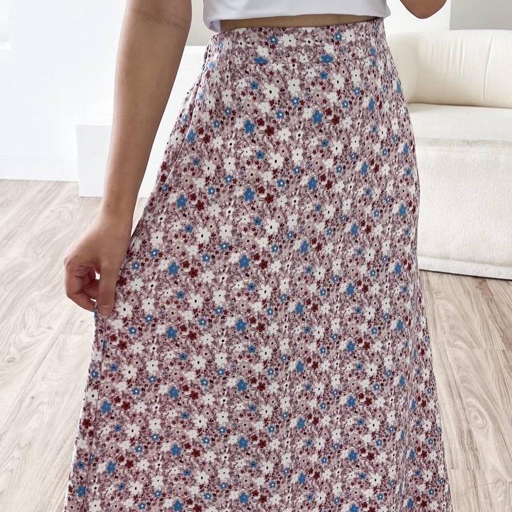 Rok Floral Skirt A Line / Maxi Skirt / Highwaist / Korean Skirt Crinkle Fit 9