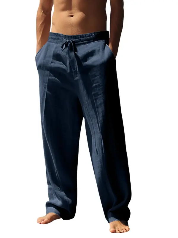 Men's Solid Color High-quality Cotton and Linen Straight Leg Pants, Casual Comfy Beach Pants, Men's Trousers for Summer Daily Wear, Baggy Legged Pants, Wide Legged Pants, Light Wash Trousers, Loose Fit Trousers 8