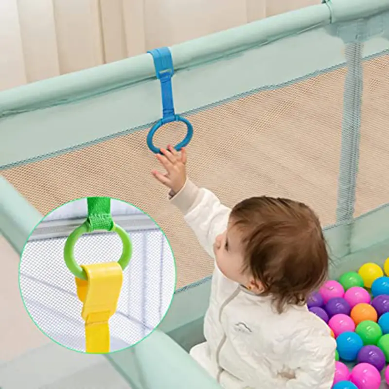 Baby Pull Up Ring for Crib, Crib Universal Hanging Ring Newborn Hooks Toddler Pull Ring for Learning Stand Up＆Walk