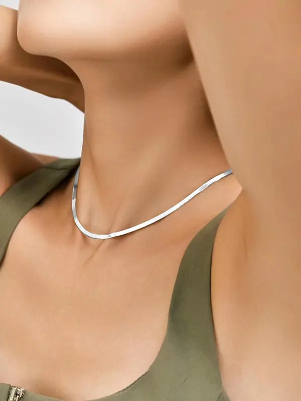 Simple Plain Stainless Steel Herringbone Chain Necklace, Fashion Jewelry for Party, Daily Clothing Decor, Trendy All-match & Exquisite Jewelry As Gift 3