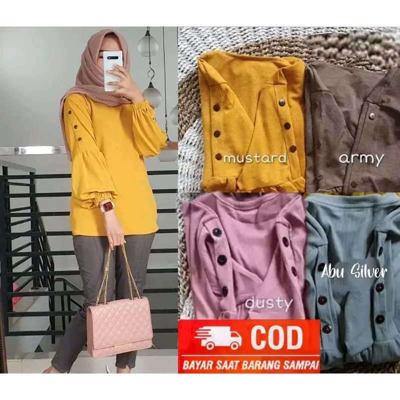 Blouse Atasan Wanita Lengan Panjang Korean Style Geovani Blus Nyaman Cantik Balon Baju Dewasa 4