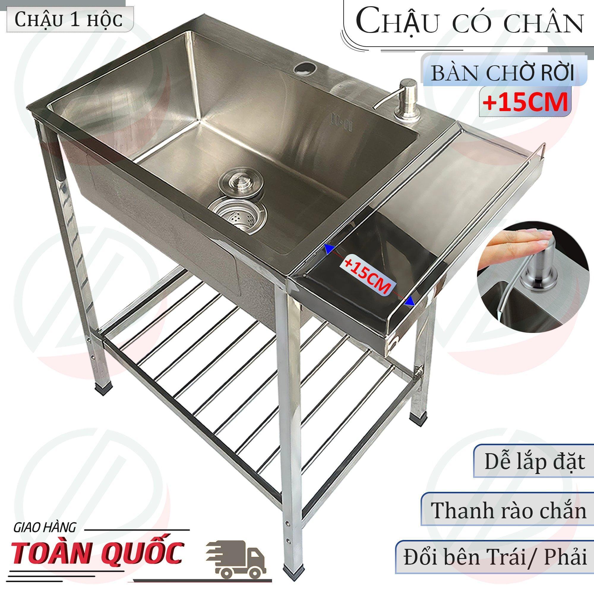 COMBO Chậu Rửa Chén Bát Có Chân Lắp Thêm Bàn Chờ Rời Nhiều Kích Thước - Tặng bộ đầu hút nước rửa chén tiện lợi
