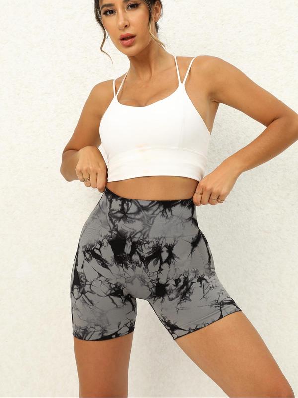 Women's Solid Color/Tie Dye Print Ruched Sports Gym Shorts, Seamless High Waist Scrunch Butt Workout Yoga Bikini Shorts, Summer Outfits 2024, Ladies Summer Sportswear Bottoms 5