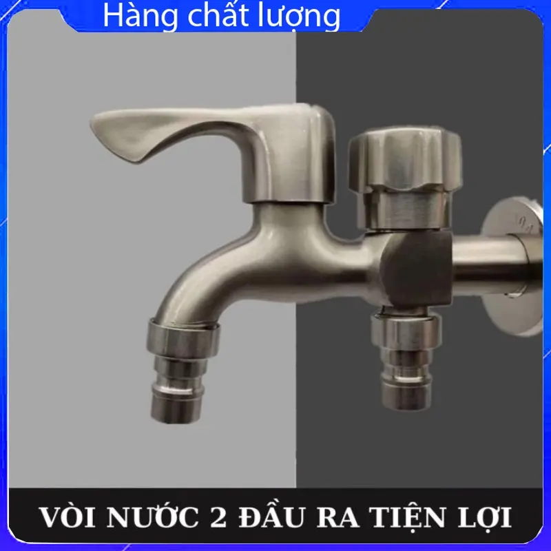 Đầu vòi nước inox 2 đầu ra - Vòi Xả Nước Đôi 2 Đầu Ra  Cấp Nước Máy Giặt Inox 304 Cao Cấp 4