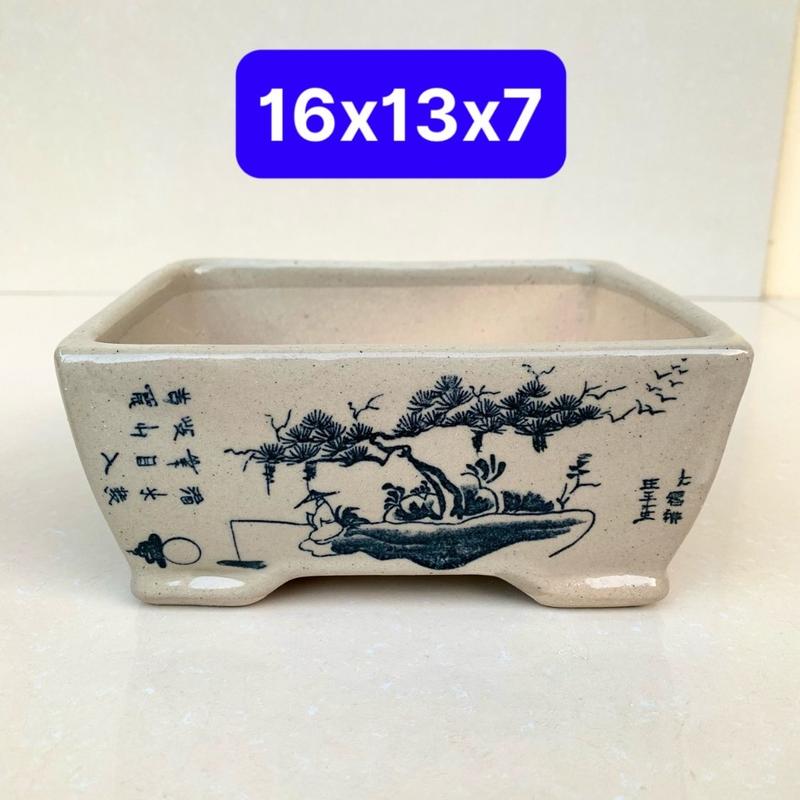 Chậu Chữ nhật bonsai cây cảnh men cổ SP775