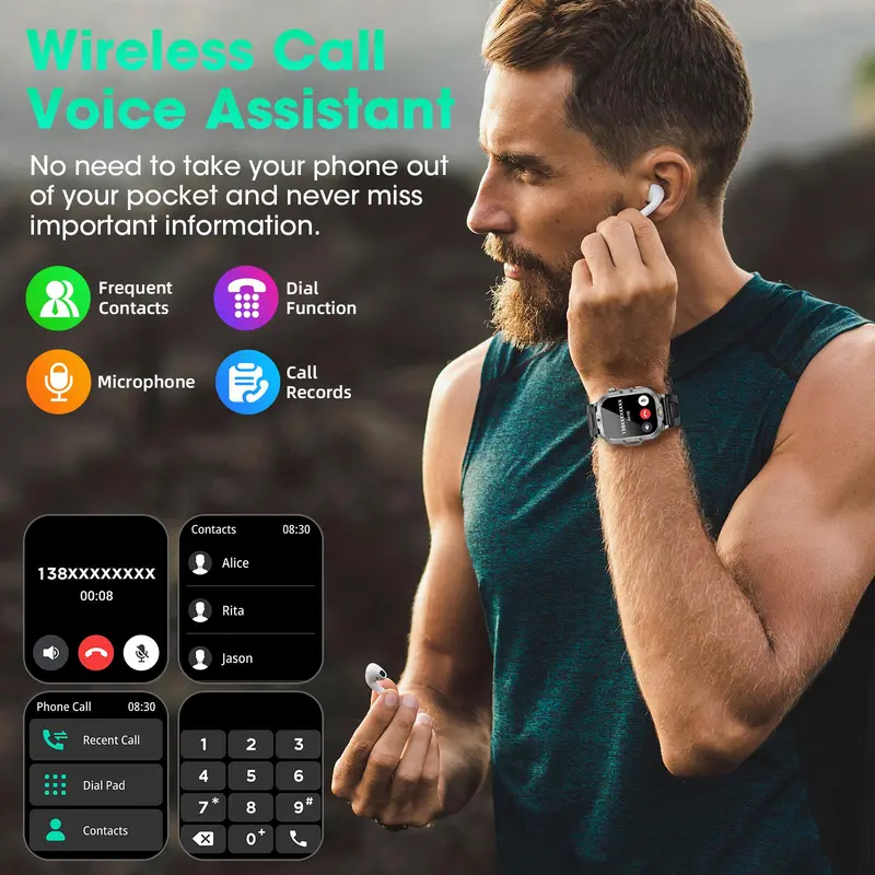 Smart Watch(Answer/Make Call), Smartwatches for Men, Fitness Tracker with Pedometer & Multiple Sport Modes, Life Waterproof Smart Watches for iOS Android 5