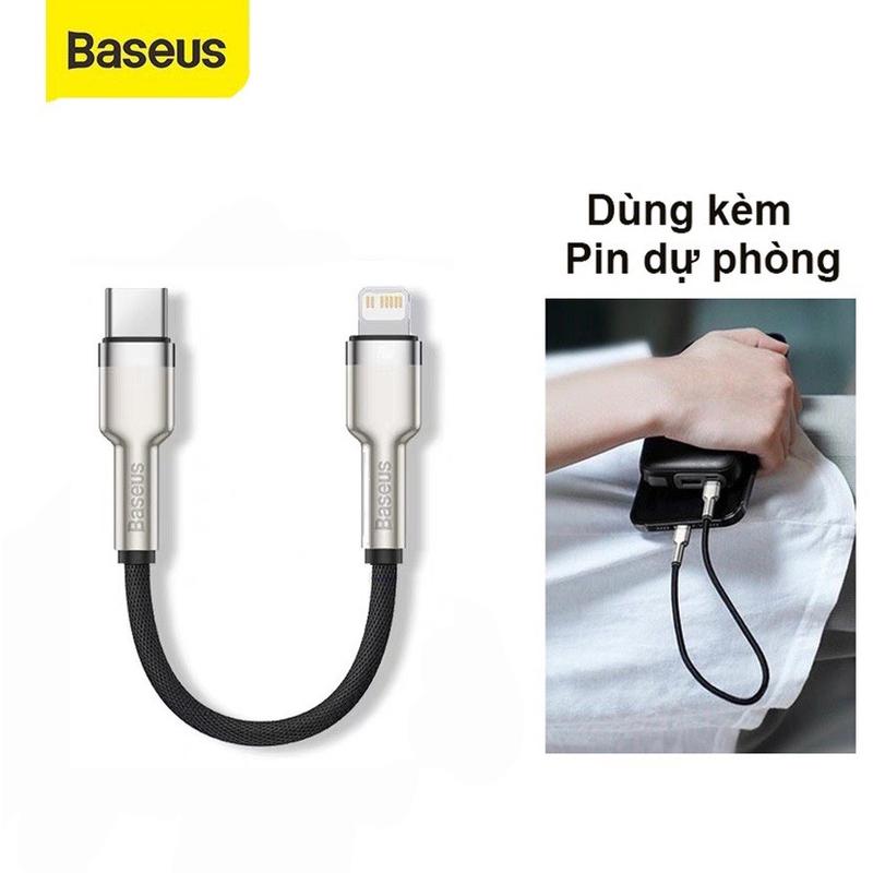 Cáp ngắn 25Cm Iphone BASEUS Type C to Lightning Sạc nhanh PD 20W  bọc dù sử dụng kèm Pin dư Phòng Tiện dụng Carbon Phụ Kiện Sạc Điện Thoại