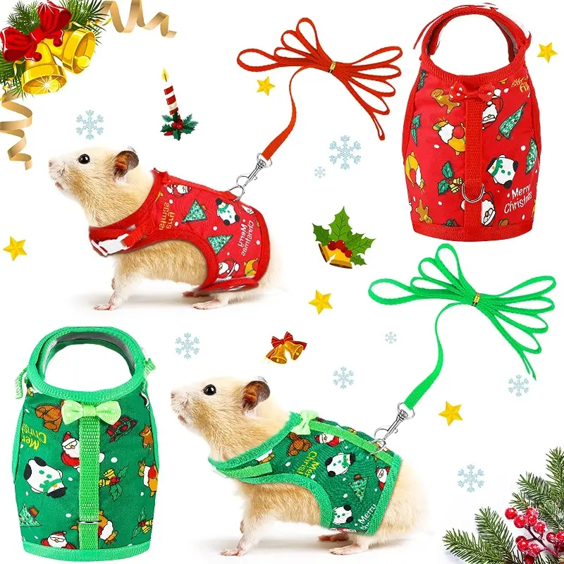 Rabbit Vest Small Pet Animal Harness Leash Set Escape Proof Cute Christmas Costume Red/Green for Hamsters Mice Guinea Pig Christmas Gift ideas