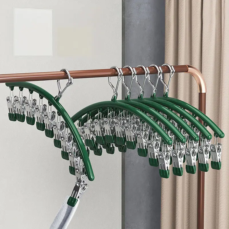 Móc treo quần áo trẻ em Living C , móc inox treo tất vớ đồ lót 8 Kẹp và 10 kẹp chống rơi 4