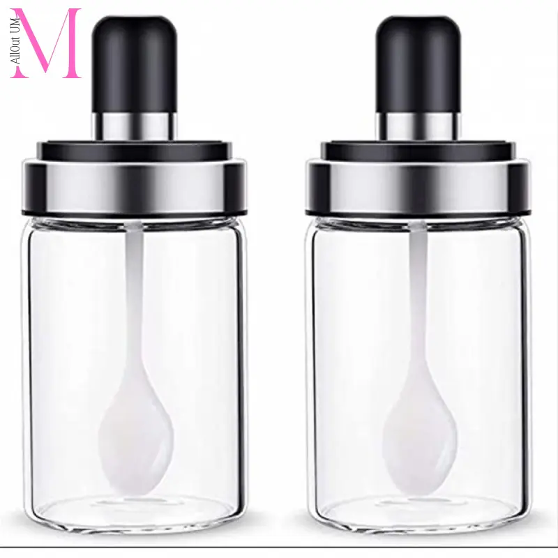 HomeCare Set Of 2 Glass Spice Jar Set Seasoning Bottle Dispensers Storage Kitchen Utensils