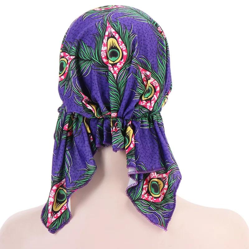 Trendy Print Muslim Fashion Hijab Turban Bonnet Long Tail Head Wraps Soft Elastic Hijab Hats Chemo Cap For Women Girls 4