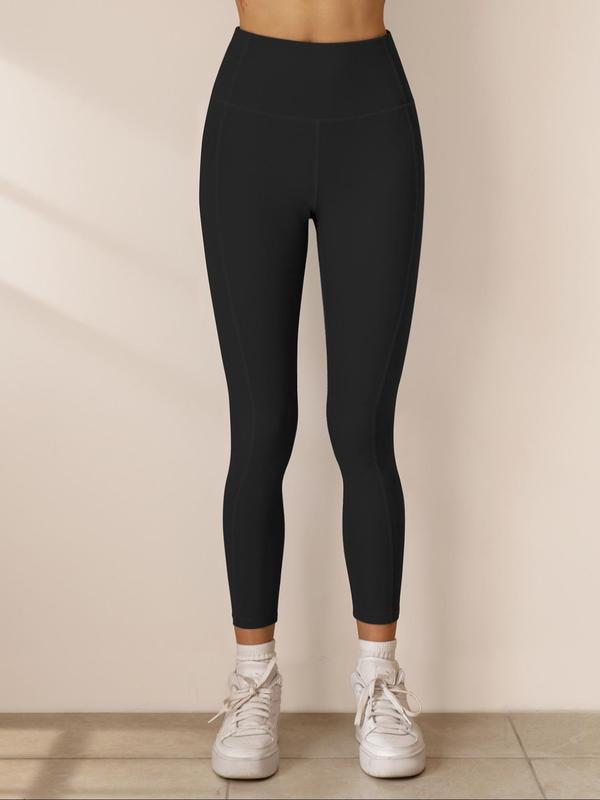 Women's Solid High Waist Sports Leggings, Sporty Comfy Breathable Skinny Pants for Yoga Gym Workout Running, Ladies Sportswear for All Seasons, Womenswear 4