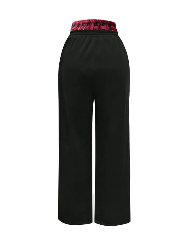 Unisex Letter & Plaid Patchwork Drawstring Waist Pocket Sweatpants, Casual Street Jogger Pants for Fall & Winter, Unisex Bottoms for Daily Wear 1