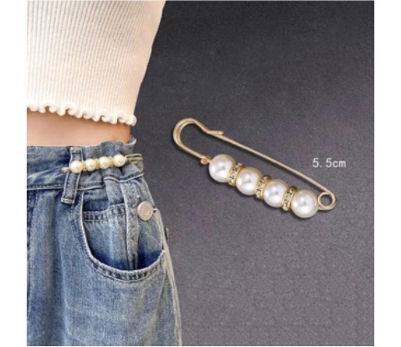 Product Introduction of City Goods 1pc Pearl Brooch Tightening Waistband Pin Opening Bottom Metal Pearl Cute Brooch Pin Jewelry 4