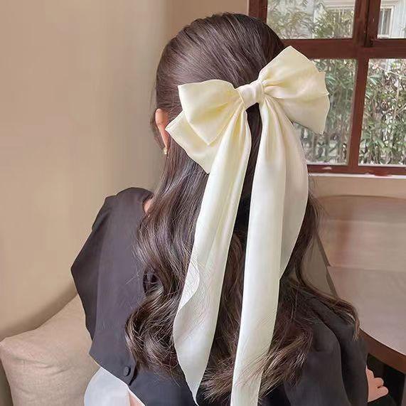 Korea Big Bow Floral Long Ribbon Hairpin Headband Back Head Hair Clip Women Fashion Hair Accessories 8