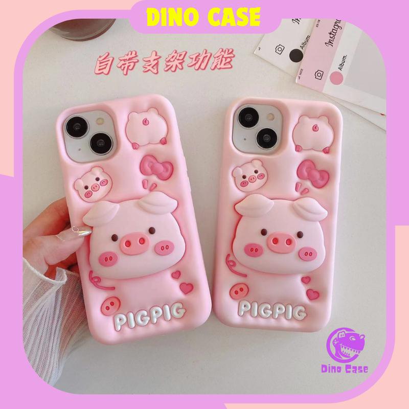 Ốp Lưng iPhone Chống Trơn Trượt Silicon Mềm Dễ Thương Giá Đỡ Chú Heo Thích Hợp Cho iPhone 6 7 8 Plus X Xs XR Max 11 12 13 14 15 16 Pro Promax Plus - Dino Case