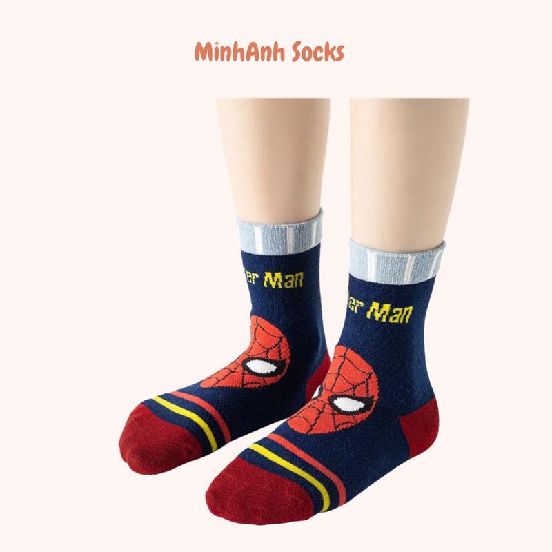 (Set 5 Đôi) Tất chống trơn trượt cao cấp cho bé trai bé gái. Tất cổ cao trẻ em hãng Minlliu Siêu Nhân, Khủng Long 1-8 Tuổi 7