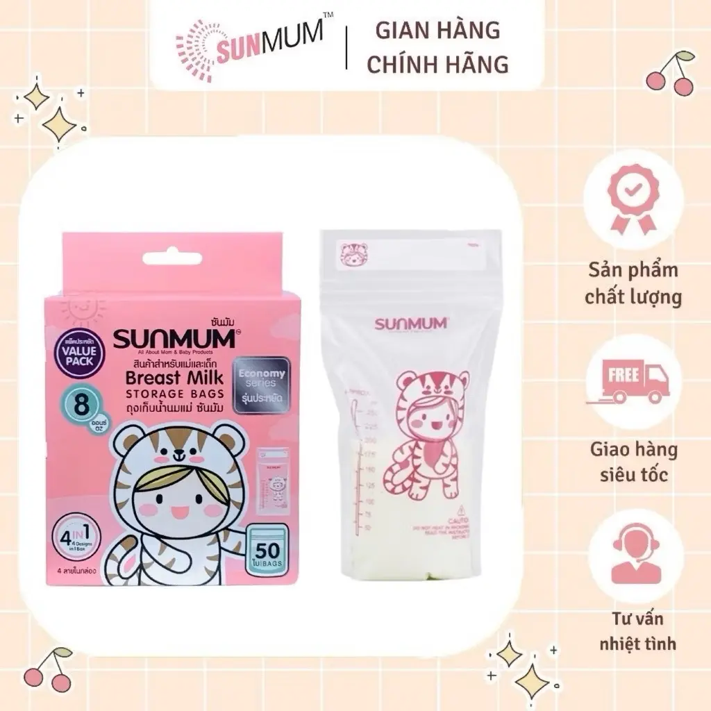 Túi Trữ Sữa SUNMUM (Chính Hãng) Có Khoá Zip 3 Lớp Chống Tràn An Toàn,Tiện Lợi,Sản Phẩm Chính Hãng Thái Lan