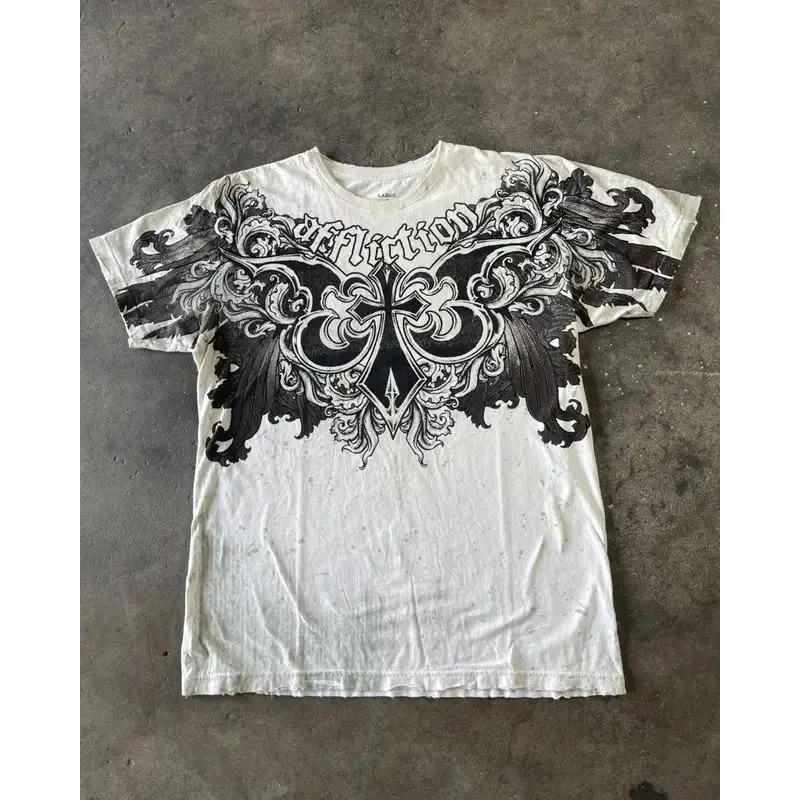 2025 Affliction Y2k 2000S new T shirt Clothes Retro Punk Hip Hop Graphic Print Oversized T Shirt Mens new Round Neck Cotton Tops
