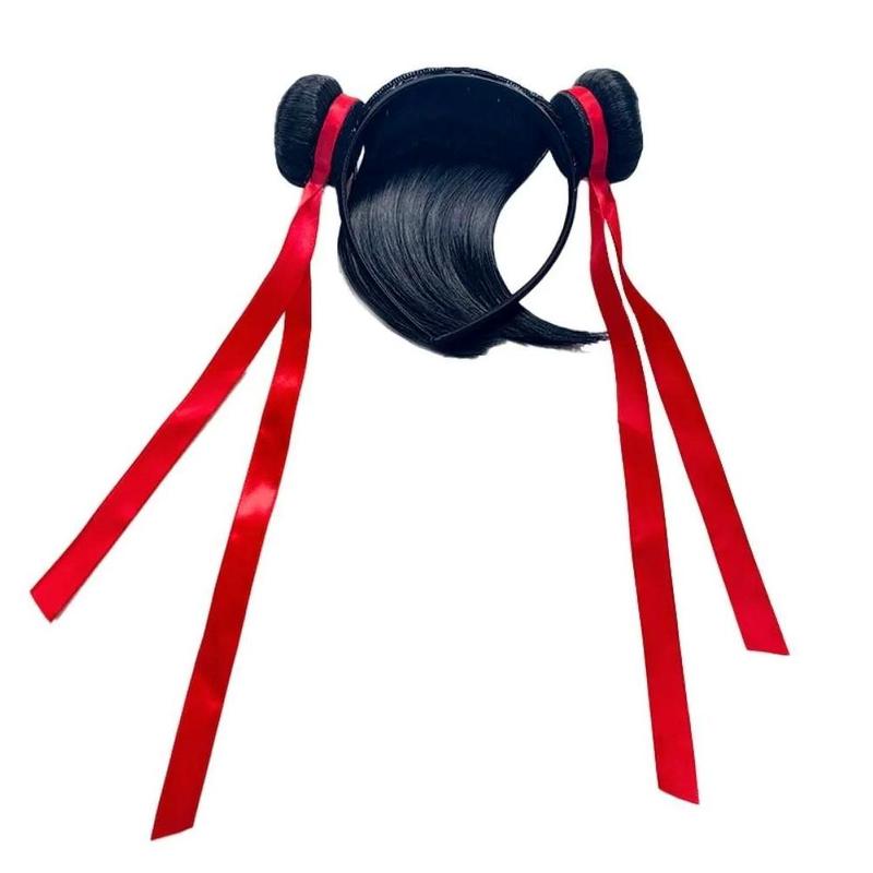 Product Introduction of 1 Pc Synthetic Hairpiece Cosplay Nezha Hair Bun Children Festival Party Headwear Headband Wig China TV Role Nezha Cosplay Costumes Accessories 13
