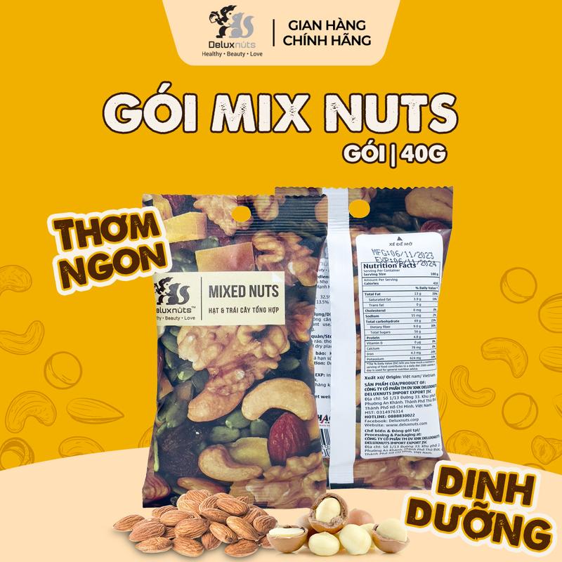 Gói Mixednuts 40g Deluxnuts |  Hạt Tổng Hợp Dinh Dưỡng Deluxnuts Snack Ăn Vặt (Gói 40g) 4