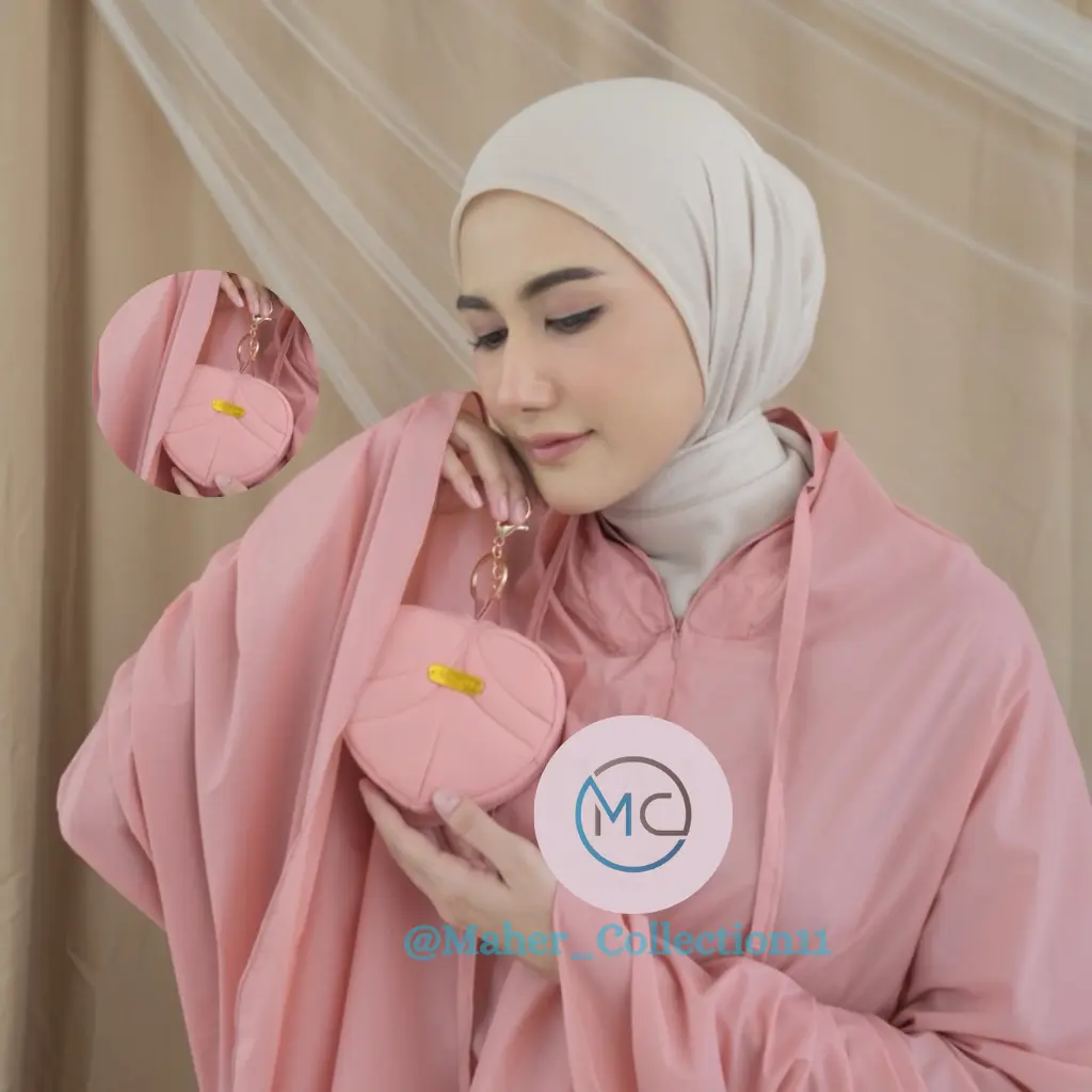 Mukena Parasut Premium Travel Polos 2in1 Free Heart Pouch Mini