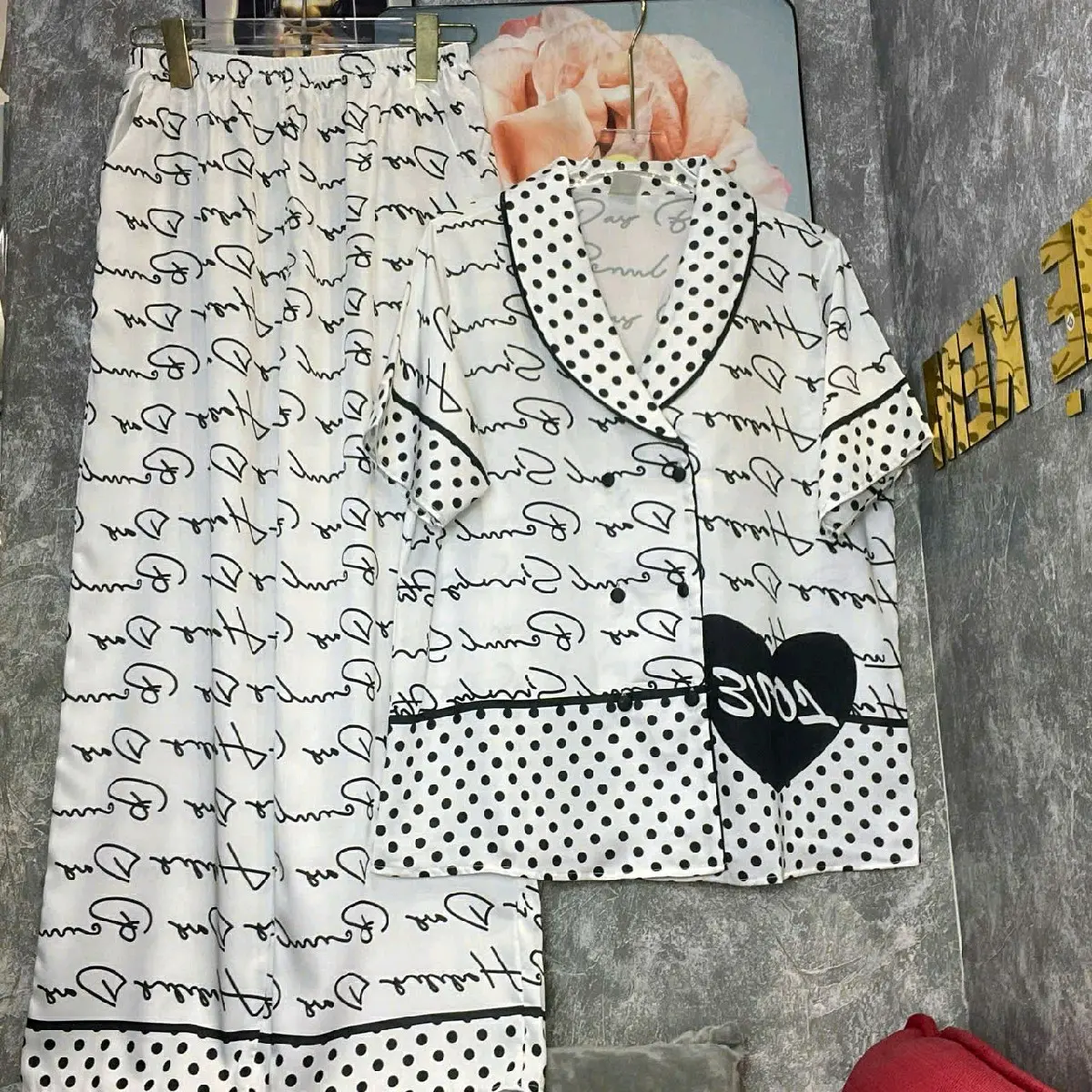 Bộ pijama cổ sam TAY NGẮN (lụa mịn tơ tằm) nhiều hoạ tiết 45-65kg