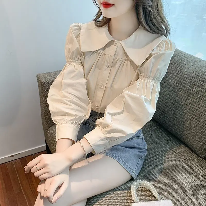 Áo Sơ Mi Cổ Búp Bê, Quần Áo Nữ, Bộ Sưu Tập Đầu Thu, Áo Dài Tay, Thiết Kế Đẹp, Tay Phồng, Chống Lão Hóa, Thanh Lịch, Quần Áo Mùa Thu, Hàng Mới Về, Năm 2024