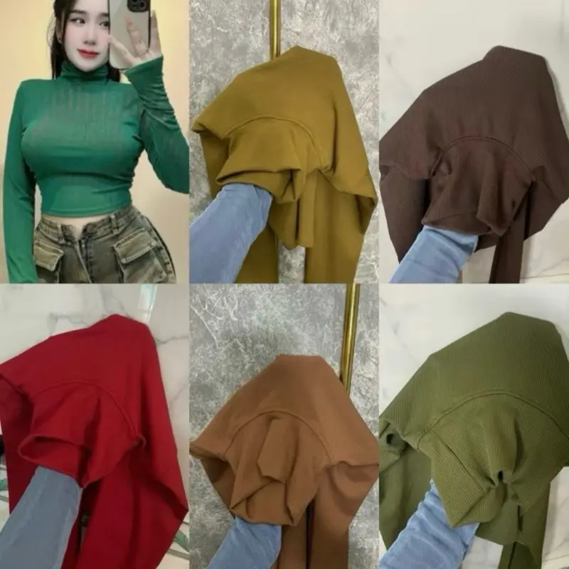 COMBO 3 ÁO CROTOP CỔ LỌ 7P GÂN LẠNH ( 40-52kg) (53-55kg gọn người ) FROM TRÊN RỐN