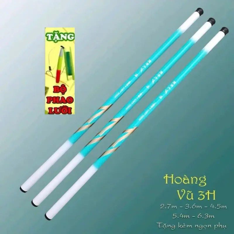 Cần câu tay Hoàng vũ câu cá giải trí độ cứng 3H tặng kèm day phao chi lưỡi