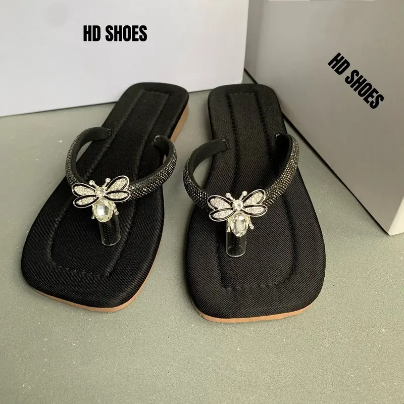 [ T42] Dép Bệt HD SHOES- Dép kẹp quai đá xoàn sáng dày dặn  đính nơ đá sang xịn, đế TPR chống trơn trượt Nữ DéP GiàY Đồng Sandal Nhung 5