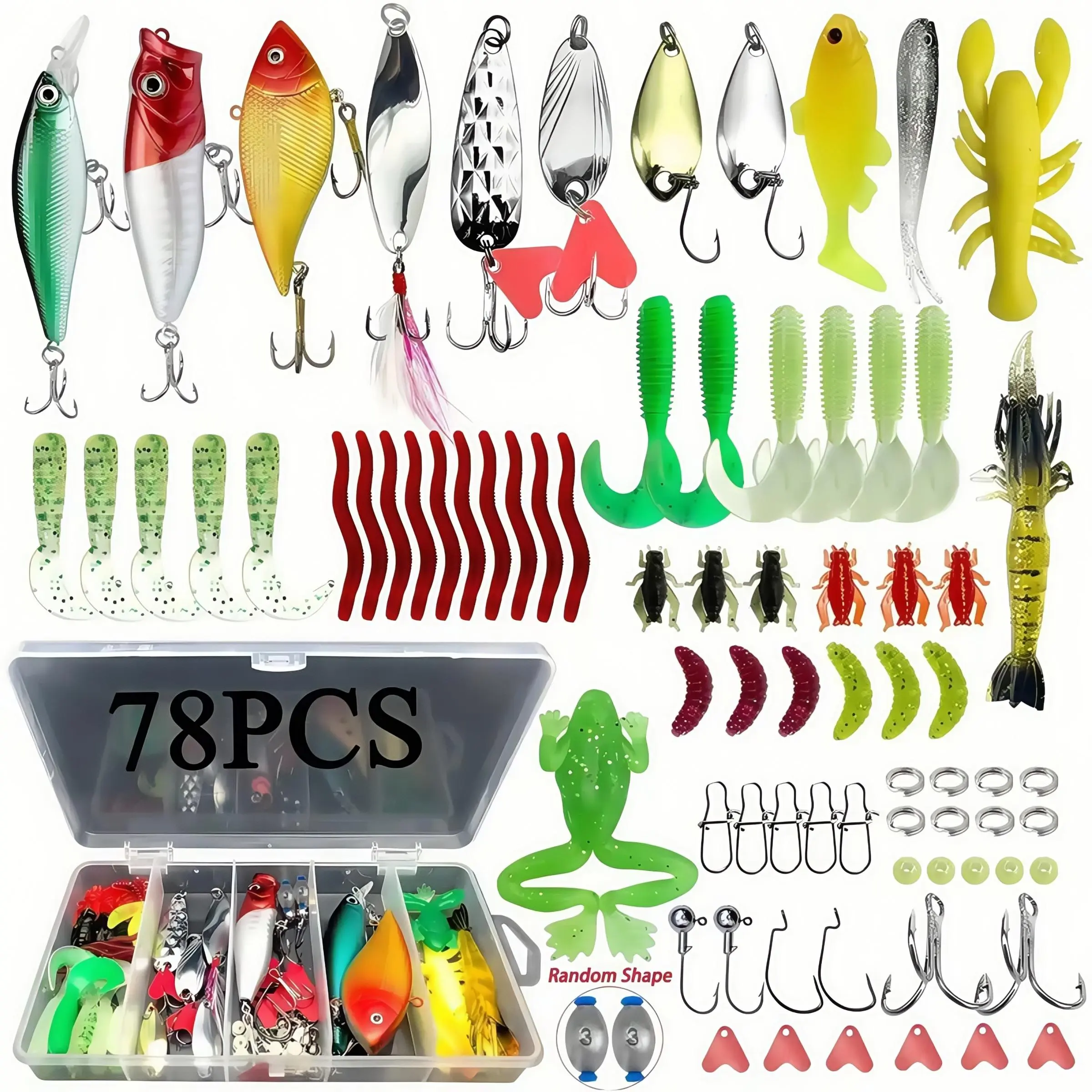 Artificial Fishing Lure Set, 78pcs/box Fishing Lure & Accessories, Fishing Accessories for Bass, Trout, Salmon, Outdoor Fishing Accessories