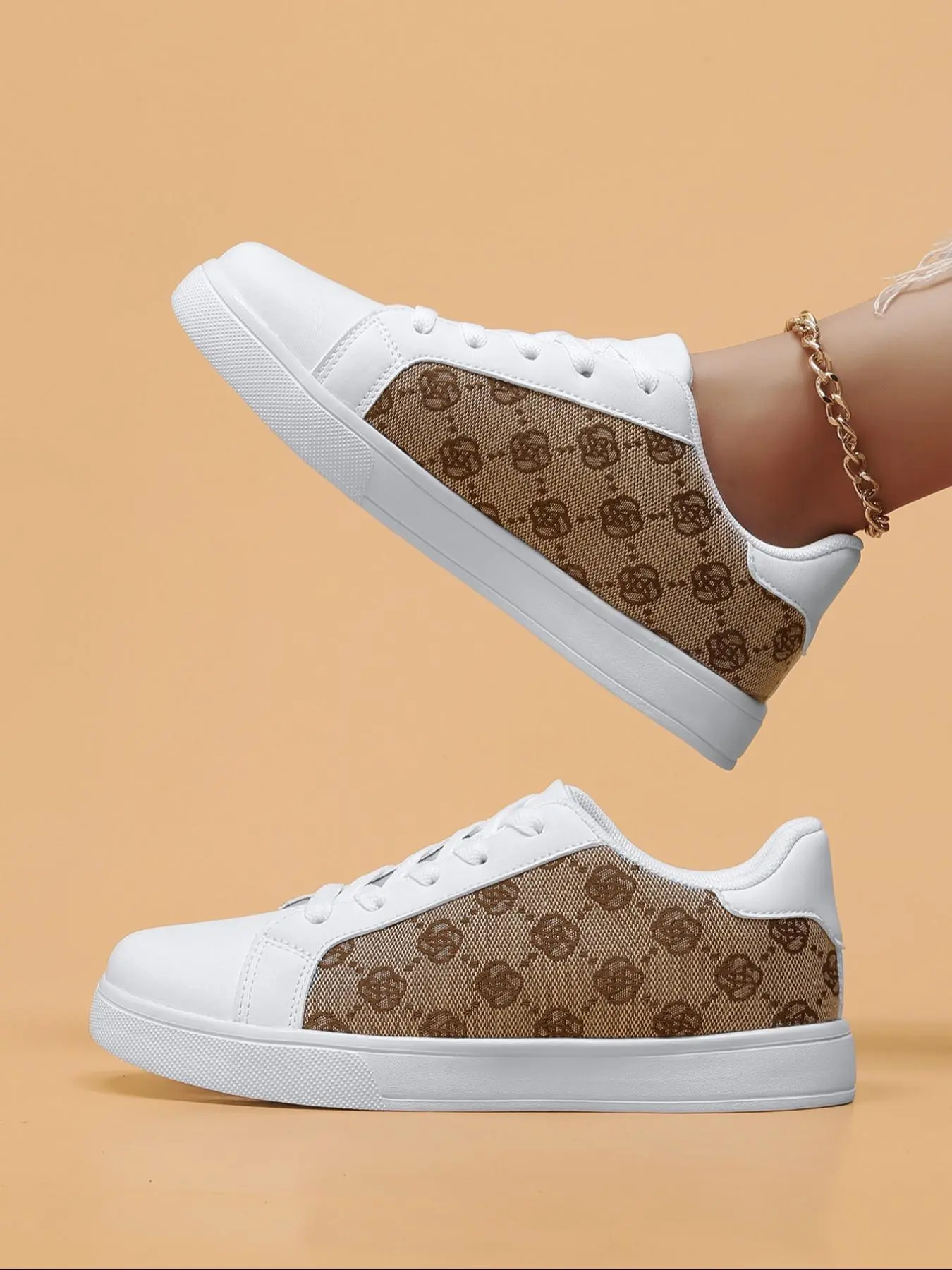 Women's Fashionable Floral Pattern Lace Up Sneakers, Casual Comfortable Sports Shoes for Daily Wear, Female All-match Round Toe Shoes for Daily Wear