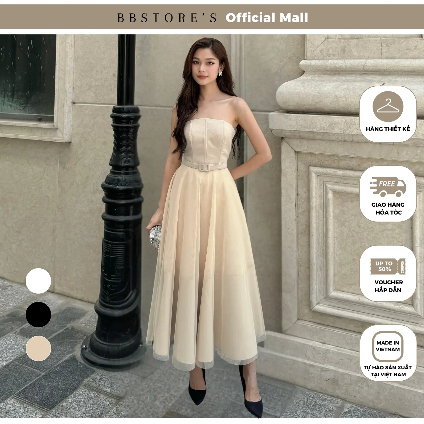 Đầm Xòe Dự Tiệc Form Dài Cúp Ngực Tùng Váy Phối Lưới Kèm Dây Thắt Lưng Sang Trọng BBSTORE'S -D3275 Nữ Dress Women