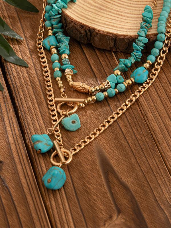 Vintage Cow Head Decor Beaded & Pendant Necklaces, Boho Style Turquoise Decor Luxury Jewelry for Women & Girls, Party, Daily Clothing Decor, Birthday Gift, Statement Necklace, Western Jewelry 5