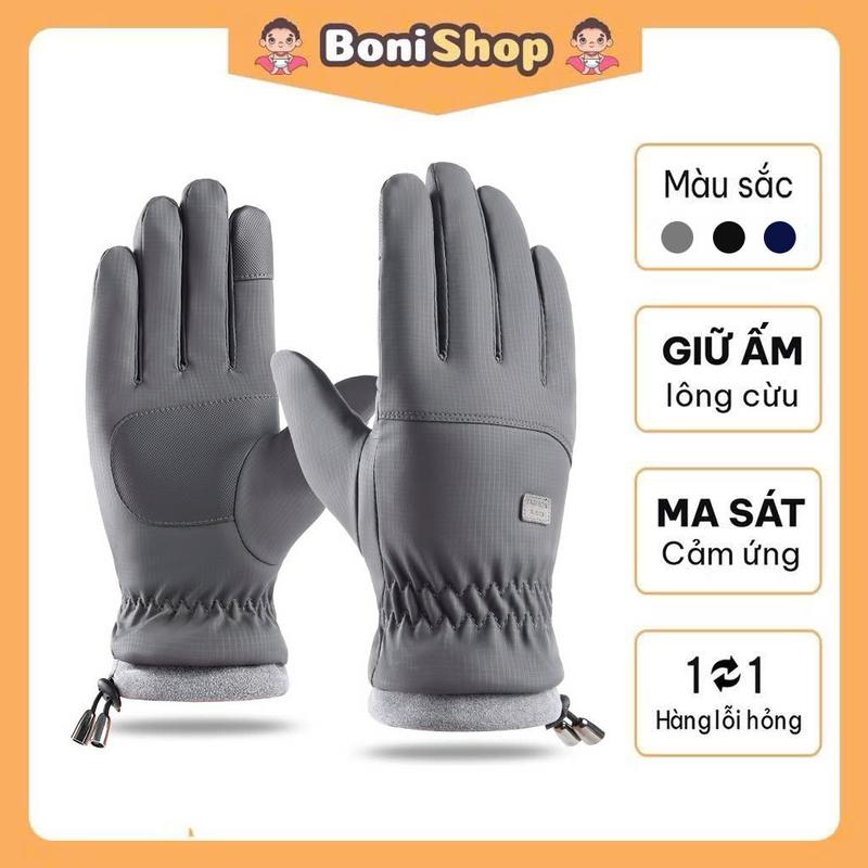 Găng Tay Xe Máy Mùa Đông HUMI Cảm Ứng Giữ Ấm Chống Gió Sương Lạnh Nam Nữ, Bao Tay Đi Xe Máy Mùa Đông Lót Nỉ Dày Cho Nam Nữ Chống Trơn Chống Trơn Trượt Sport
