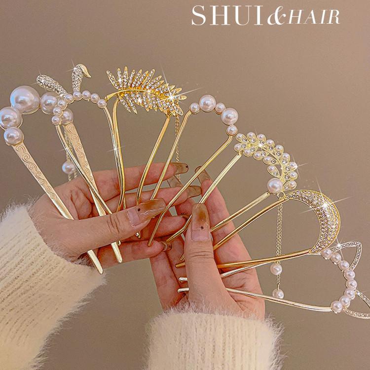 Jepit Rambut Mutiara dengan Berlian buatan, Tongkat Rambut Elegan ...