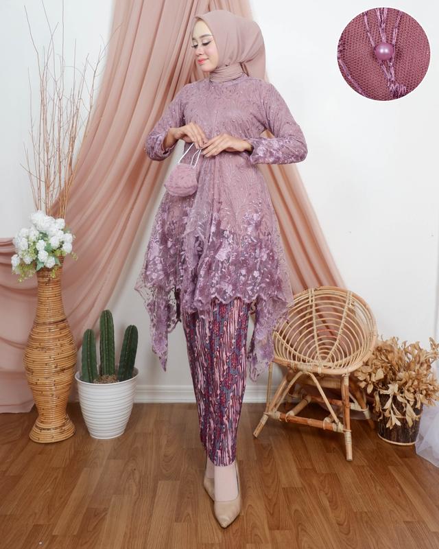 REAL PICT STELAN KEBAYA TUNIK BORKAT TILE ROK FRISKET PANJANG MOTIF TUNIK AMBRELA KONDAGAN/PAGAR AYU ACARA PESTA SERAGAMANAN KEBAYA TERMURAH 3