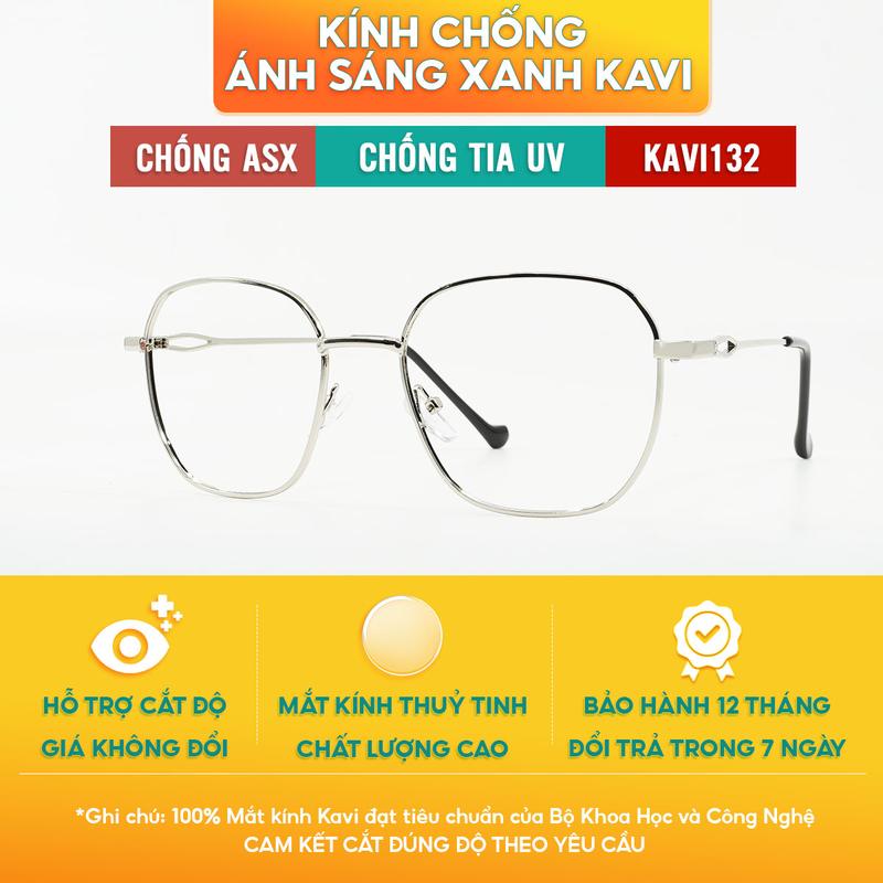 Kính 0 Độ Chống Ánh Sáng Xanh Gọng Kim Loại KAVI132, Dáng Mắt Lục Giác Thời Thượng, Thay Mắt Cận Giá Không Đổi