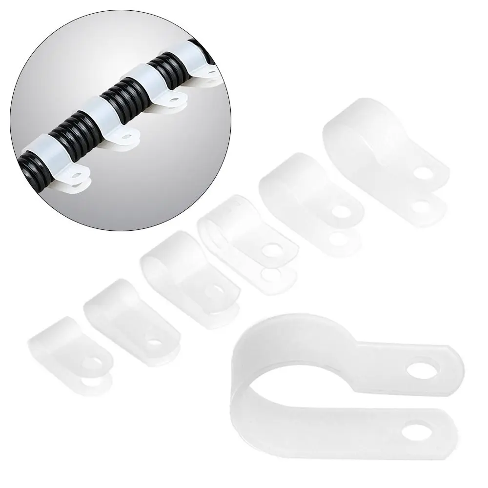 toolstk 10PCS Durable Plumbing Tightening R-Type Hose Clamp Assortment Kit Fixed Cable Clip Nylon Plastic Fastening Buckles Cable