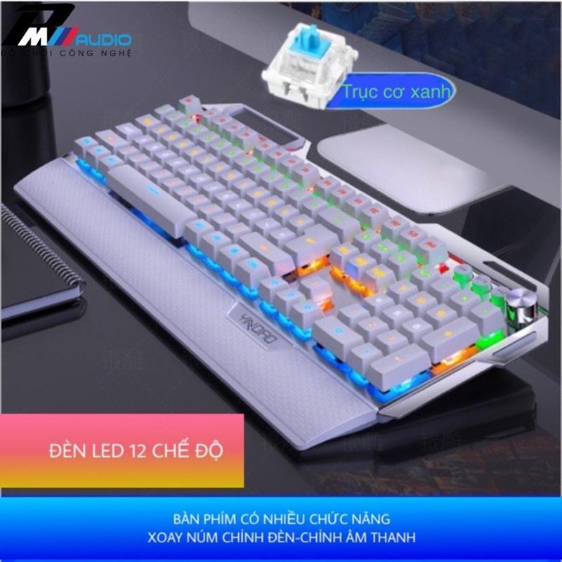 BÀN PHÍM CƠ MÁY TÍNH K100 PRO CO DÂY NÚT VUÔNG TRỤC CƠ BLUE VÀ BLACK SWITCH LED RGB XUYÊN CHỮ CÓ THỂ ĐỔI MÀU 12 HIỆU ỨNG CÓ NÚM VẶN ĐIỀU CHỈNH ĐỘ SÁNG ĐÈN LED VÀ ÂM LƯỢNG NGHE NHẠC PHÍM CÓ 2 MÀU ĐEN VÀ TRẮNG BẢO HÀNH 12 THÁNG LỖI ĐỔI MỚI TRONG 30 NGÀY ĐẦU
